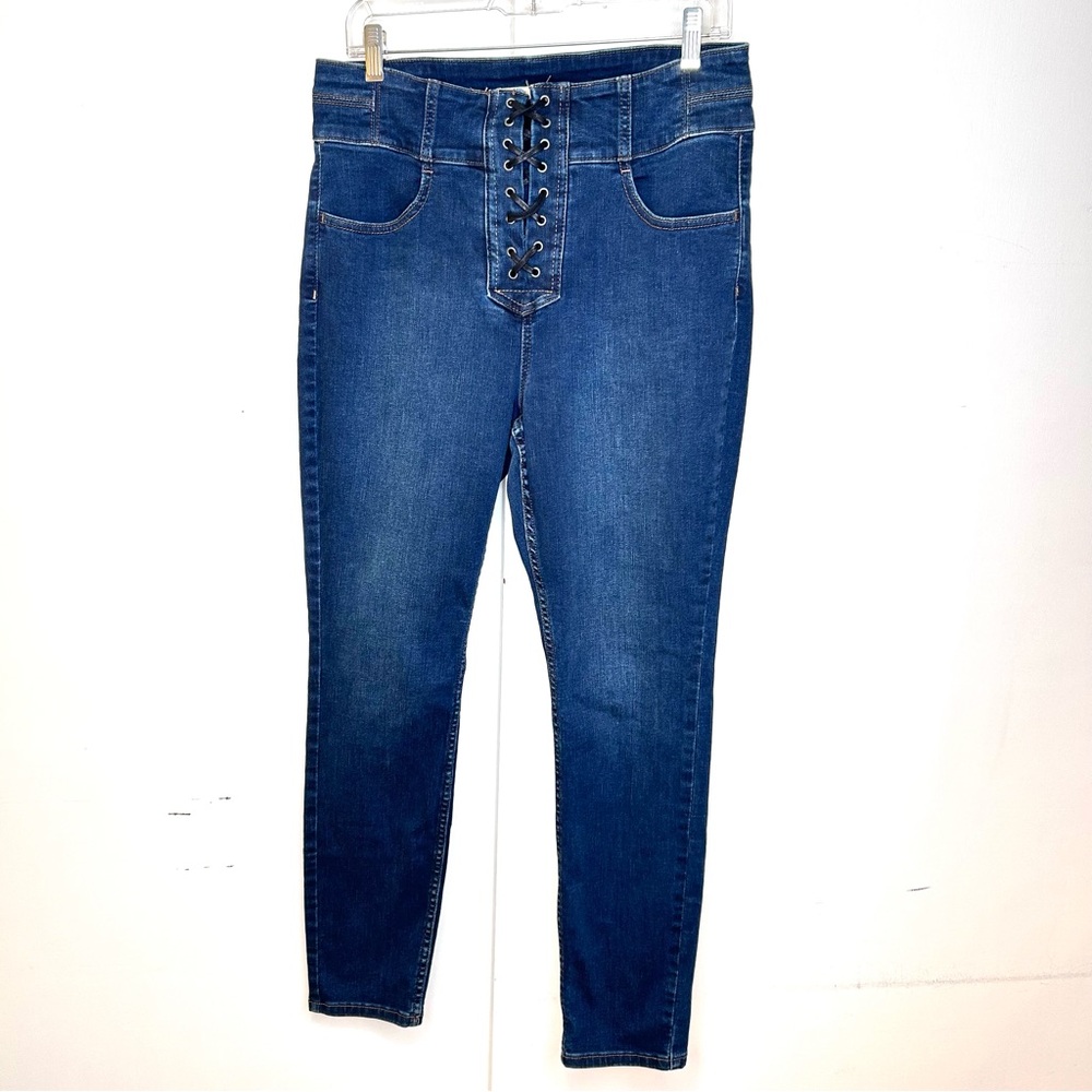 WE THE FREE Crvy High Rise Lace Up Skinny Jeans